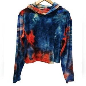 1X Roma Concept Cropped Tie Dye Velvet Hooded Sweatshirt